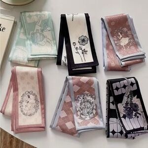 Set of 6 Floral Vintage Inspired Twilly Scarves | Purse Bag Twillies